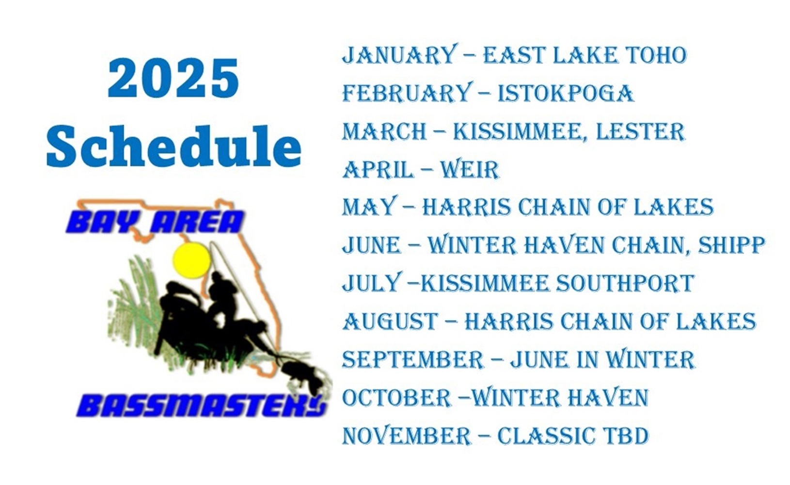 2025 Bay Area Bassmasters Tournament Schedule